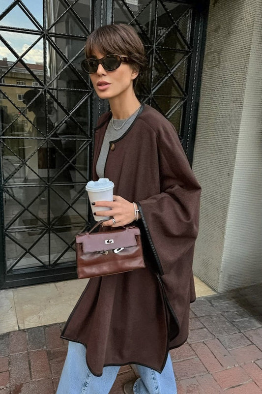 Vintage Solid Batwing Sleeve Coat