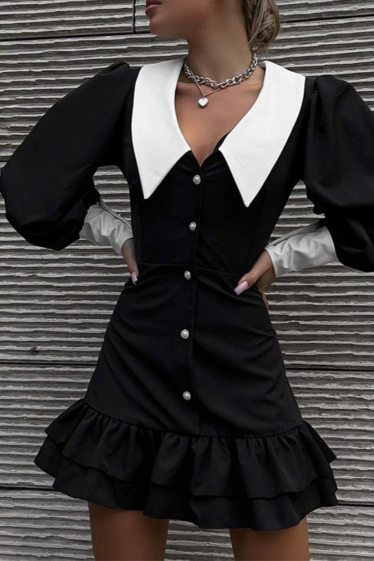 Color Block Collared Elegant Bodycon Mini Dress