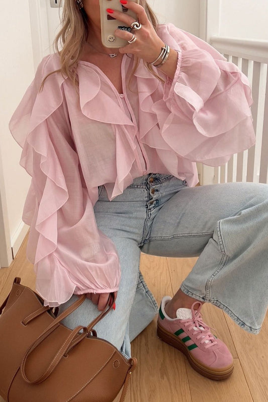 Ruffle V Neck Commuter Fashion Blouse