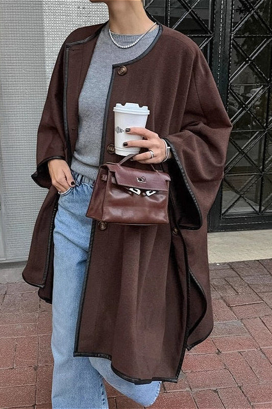 Vintage Solid Batwing Sleeve Coat