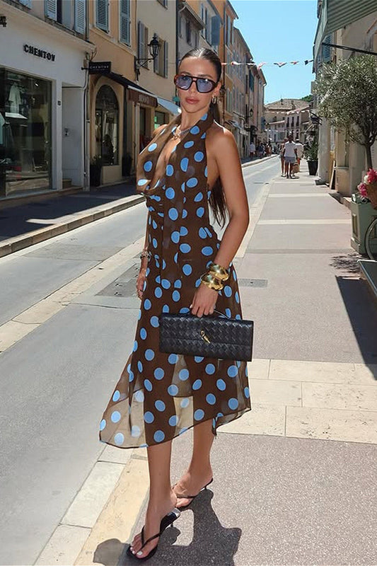 Colorblock Polka Dot Mesh Two Pieces Set