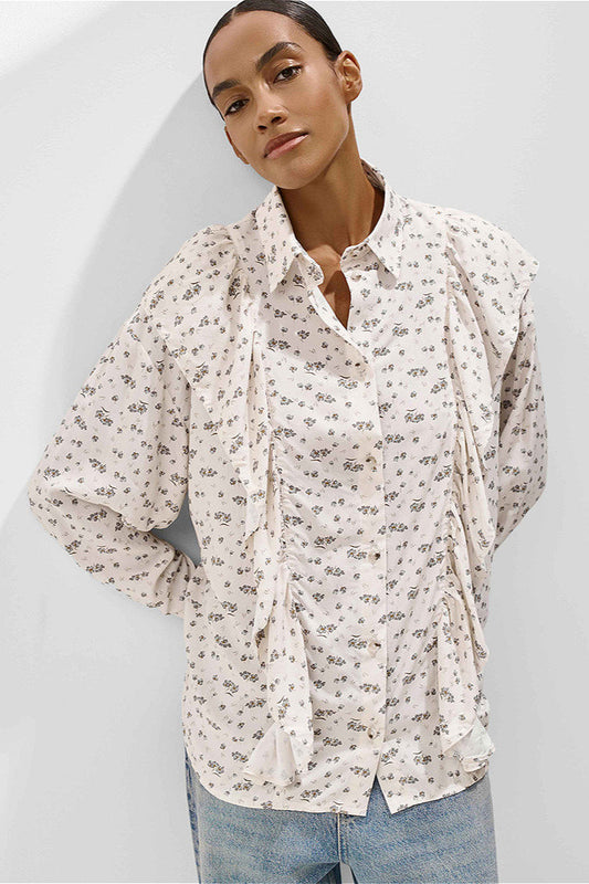 Loose Floral Ruffled Printed Blouse