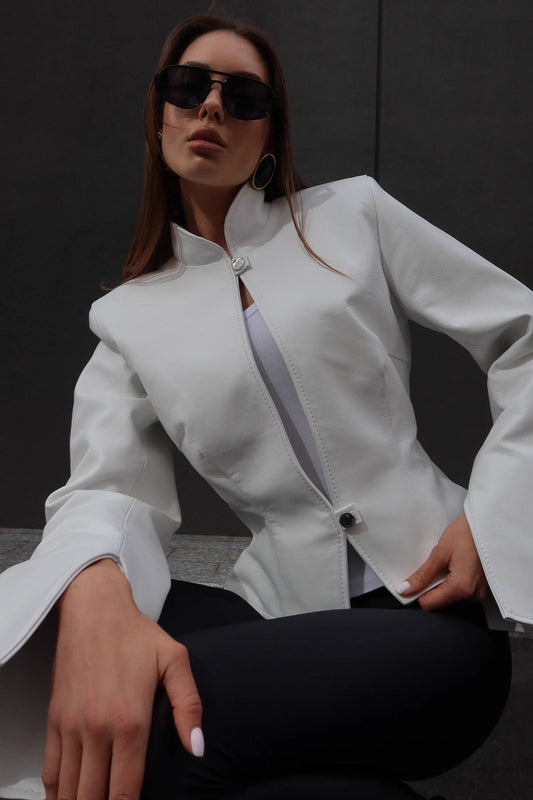 Stand Collar Fitted Leather Jacket