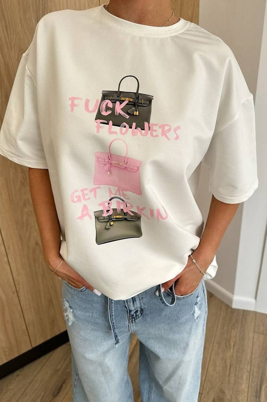 Chic Bag Print Cotton T-shirt