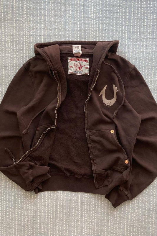 Vintage Graphic Riveted Zipper Hoodie