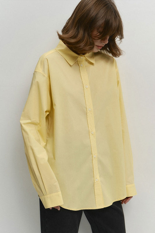 Cotton Yellow Button Down Loose Commuter Blouse