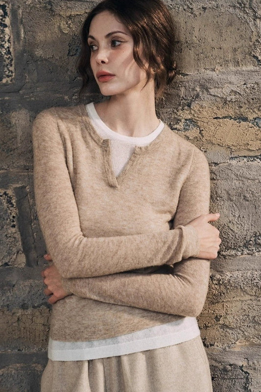 Wool Blend Layered Look Long Sleeve Tee