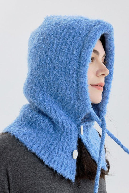 Solid Color Button-Down Balaclava One-Piece Knitted Warm Hat