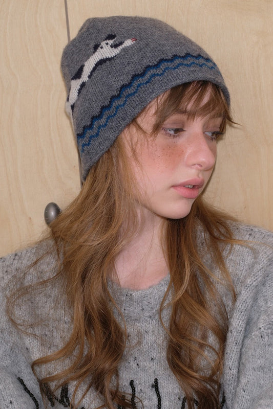 Pure Wool Cat Pattern Color Block Soft Knitted Hat