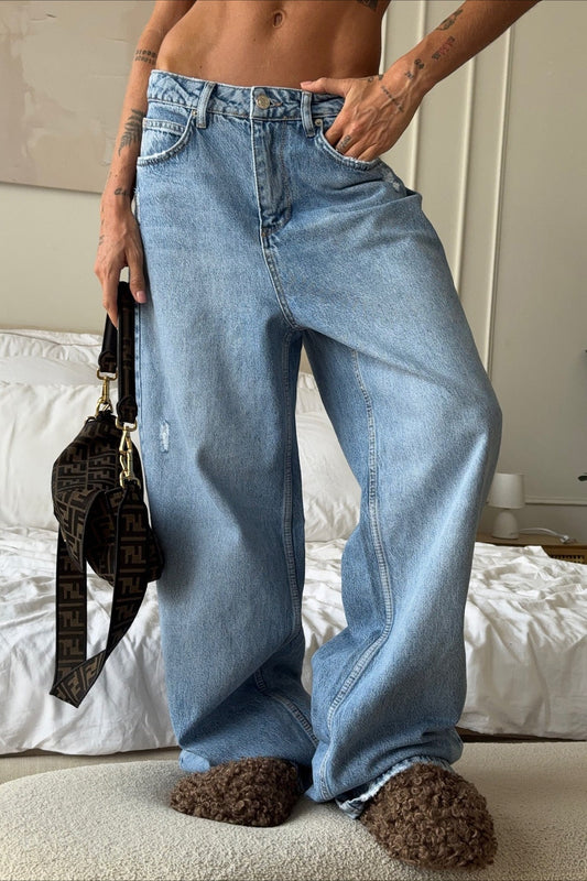 Vintage Heart Ripped Wide-Leg Jeans