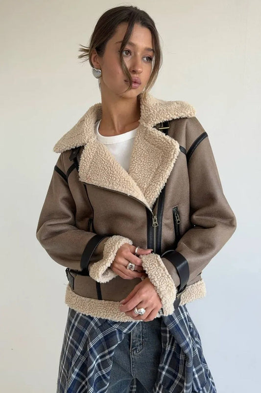 Vintage Patchwork Faux Suede Lapel Long Coat