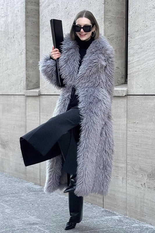 White Over the Knee Long Eco Faux Fur Overcoat