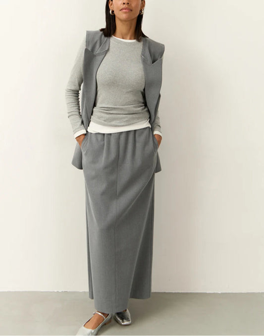 Gray Loose Sleeveless Long Office Two Piece Set