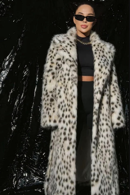 Leopard Print Faux Fur Long Coat