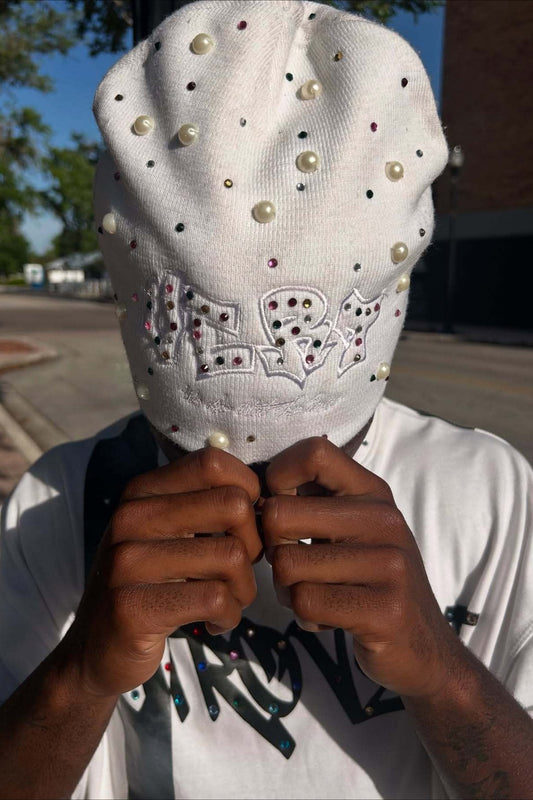 Street Style Pearl Rhinestone Letter Knitted Hat
