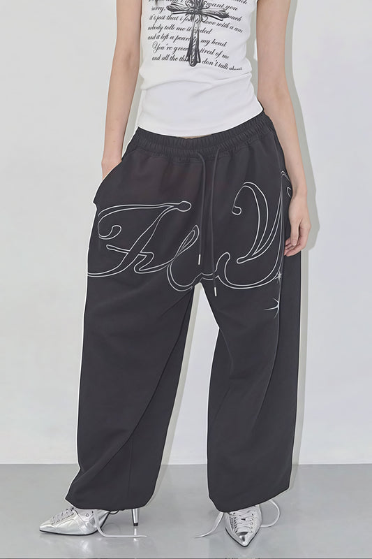 Vintage Hip Hop Graphic Baggy Straight Pants