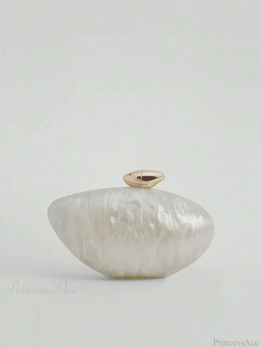 Acrylic Egg Shaped Designer Evening Party Handbag Pearl Shell Purse Beige clutchbag-250126