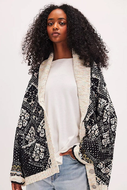 Casual Single Breasted V Neck Square Knit Cardigan