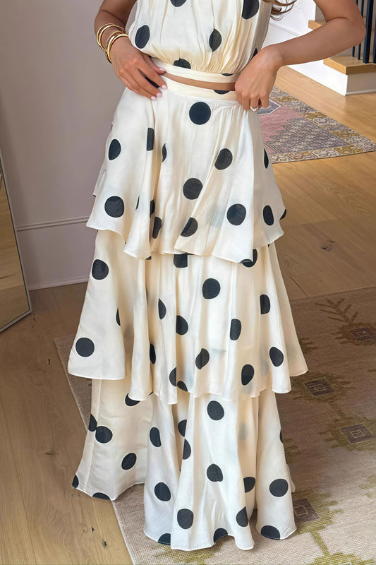 Polka Dot Halter Sleeveless Top Tiered Skirt Set