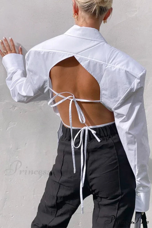 Blouse White Arm Shoulder Long Backless With Up Lace Pads / S Blouses