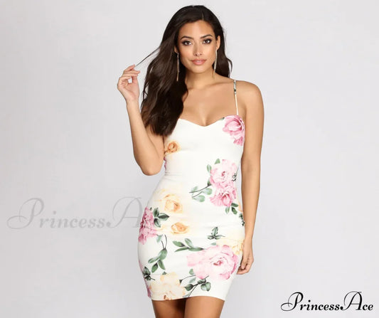 Budding Love Stylish Floral Mini Dress Ivory / Xs Dressy Dresses
