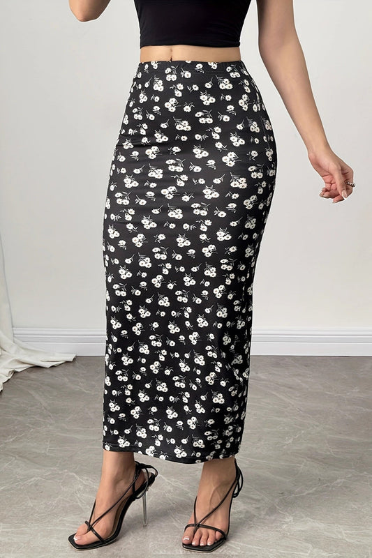 Slim Digital Floral Print Comfortable Maxi Skirt