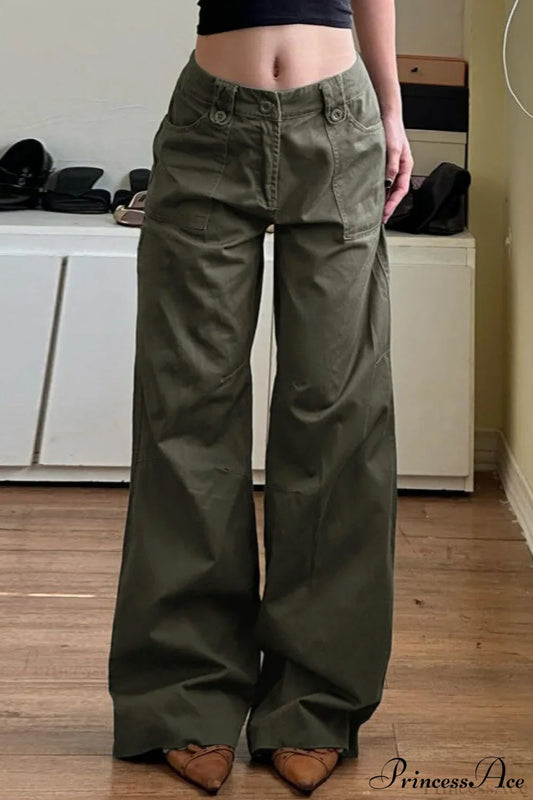 Casual Parachute Wide-Leg Cargo Pants Army Green / S