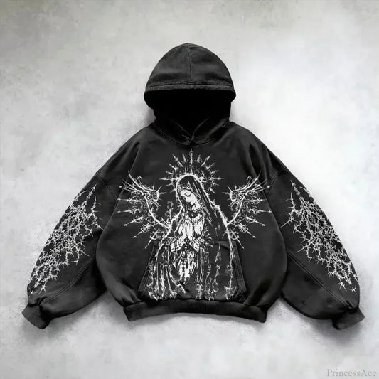 Casual Retro Gothic Printing Hoodie black 1 / M