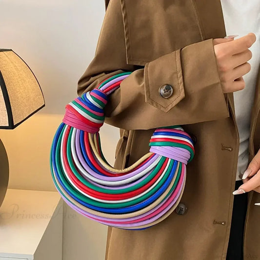 Colourful Rainbow Noodles Shaped Luxury Designer Women Handbag Clutch Colorful / 27x27x12cm clutchbag-250126