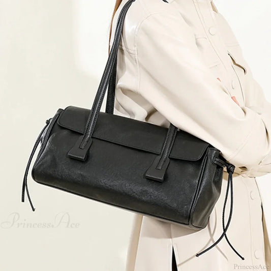 Cow Genuine Leather Luxury Satchel Shoulder Bag Black shoulder-250126