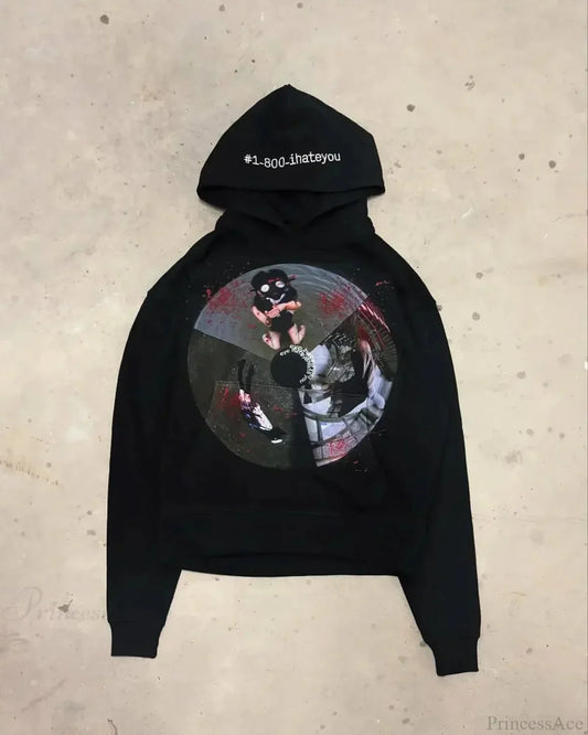 Dark Cartoon Letter Huge Hoodie black / S