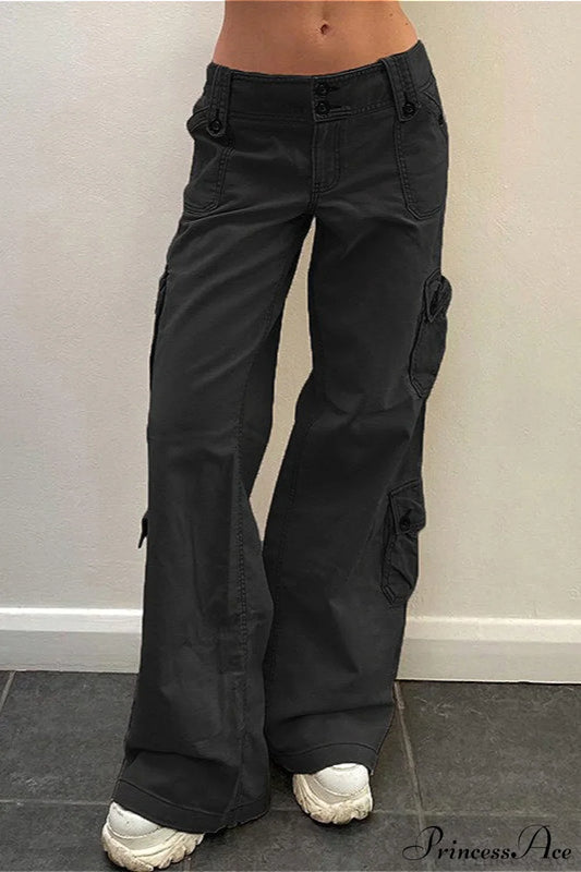 Denim Street Pocket Low Waist Cargo Pants Black / S
