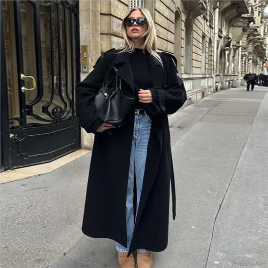 Double-Breasted Belted Oversized Overcoat