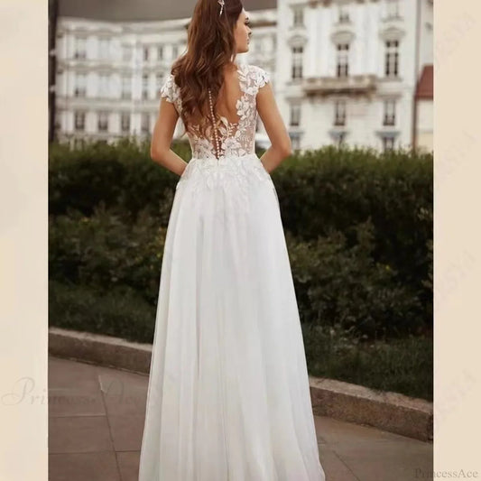 Double Strap Lace V-Neck Wedding Dress weddingdress-250223