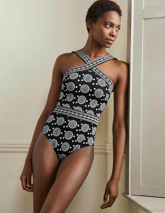Ethnic Print Retro One Piece Swimsuit Black / S onepiece-250223