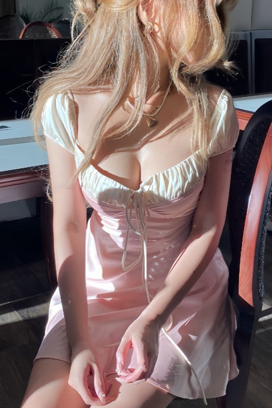 Satin Strapless Tie Slim Romantic Mini Dress