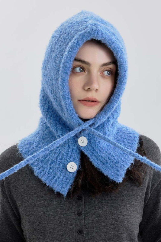 Solid Color Button-Down Balaclava One-Piece Knitted Warm Hat