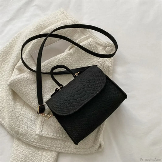 Fashion Felt Crocodile Embossed Crossbody Handbag Black handbag-250126
