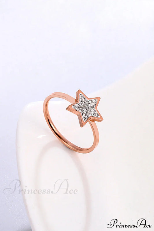Five-Pointed Star Full Diamond Titanium Steel Ring