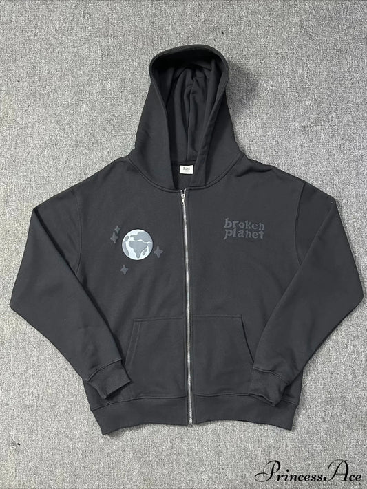 Foam Spider Web Print Fleece Zip Hoodie S / Black