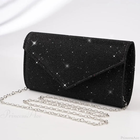 Glitter Envelope Evening Clutch Women’s Day Wedding Party Crossbody Bag Black clutchbag-250126