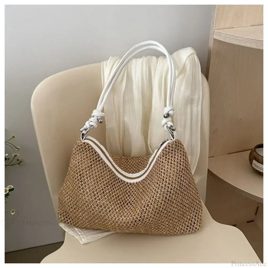Handmade Braid Straw Beach Shoulder Bag White shoulder-250126