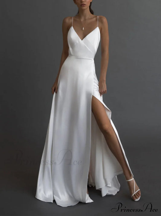 Kiara Satin Stylish High-Slit Mermaid Dress White / S S.o. Long Dresses