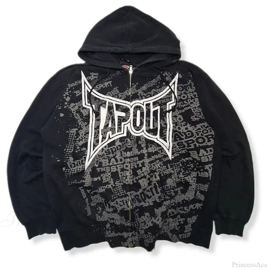 Letter Graphic Zipper Hoodie black 1 / S
