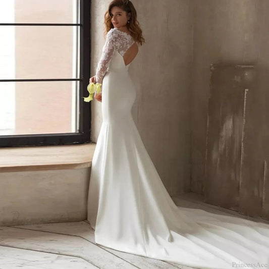 Long Sleeve U-Neck Mermaid Wedding Dress weddingdress-250223