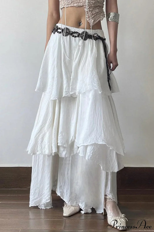 Low Waist Asymmetrical Maxi Skirt White / S
