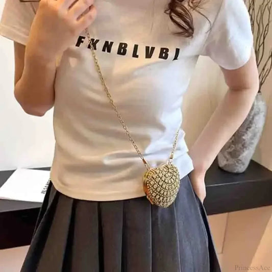 Luxury Mini Diamond Heart Shape Crystal Clutch Bag Gold clutchbag-250126