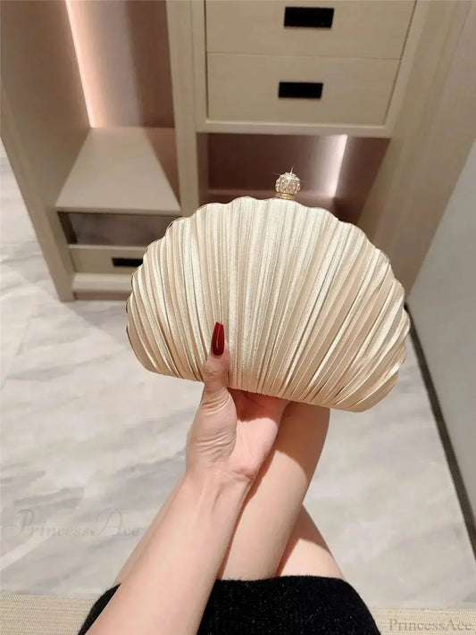 New Shell Evening Bag Diamond Design Clutch Bag Beige / (20cm clutchbag-250126