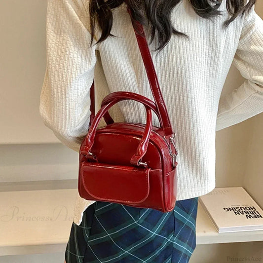 Red Solid PU Leather Underarm Shoulder Bag shoulder-250126