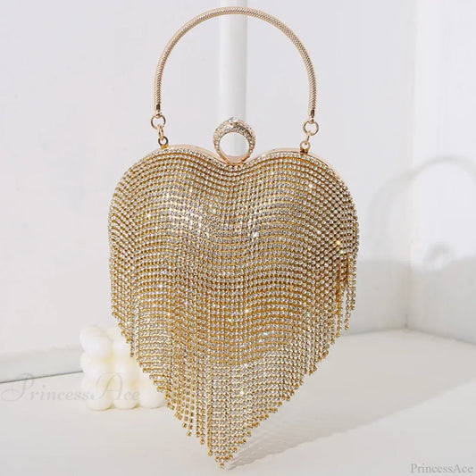 Rhinestone Heart Pattern Silver Evening Clutch Wedding Bridal Purse Gold / Mini(Max Length<20cm) clutchbag-250126